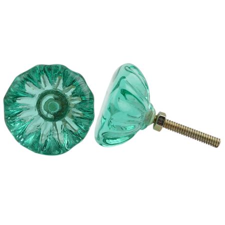Sea Green Paneled Sides Glass Dresser Knob (Set Of Two piece)